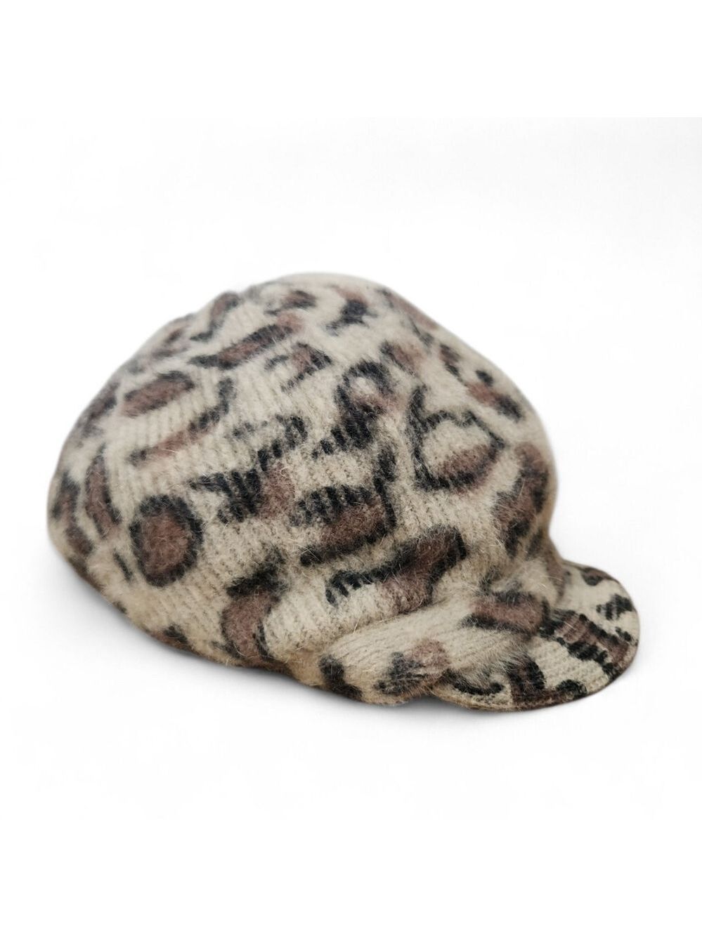 Angora Rabbit Hair Cheetah Leopard Print Hat Cap Knit Brim Rim Beanie Toque OS